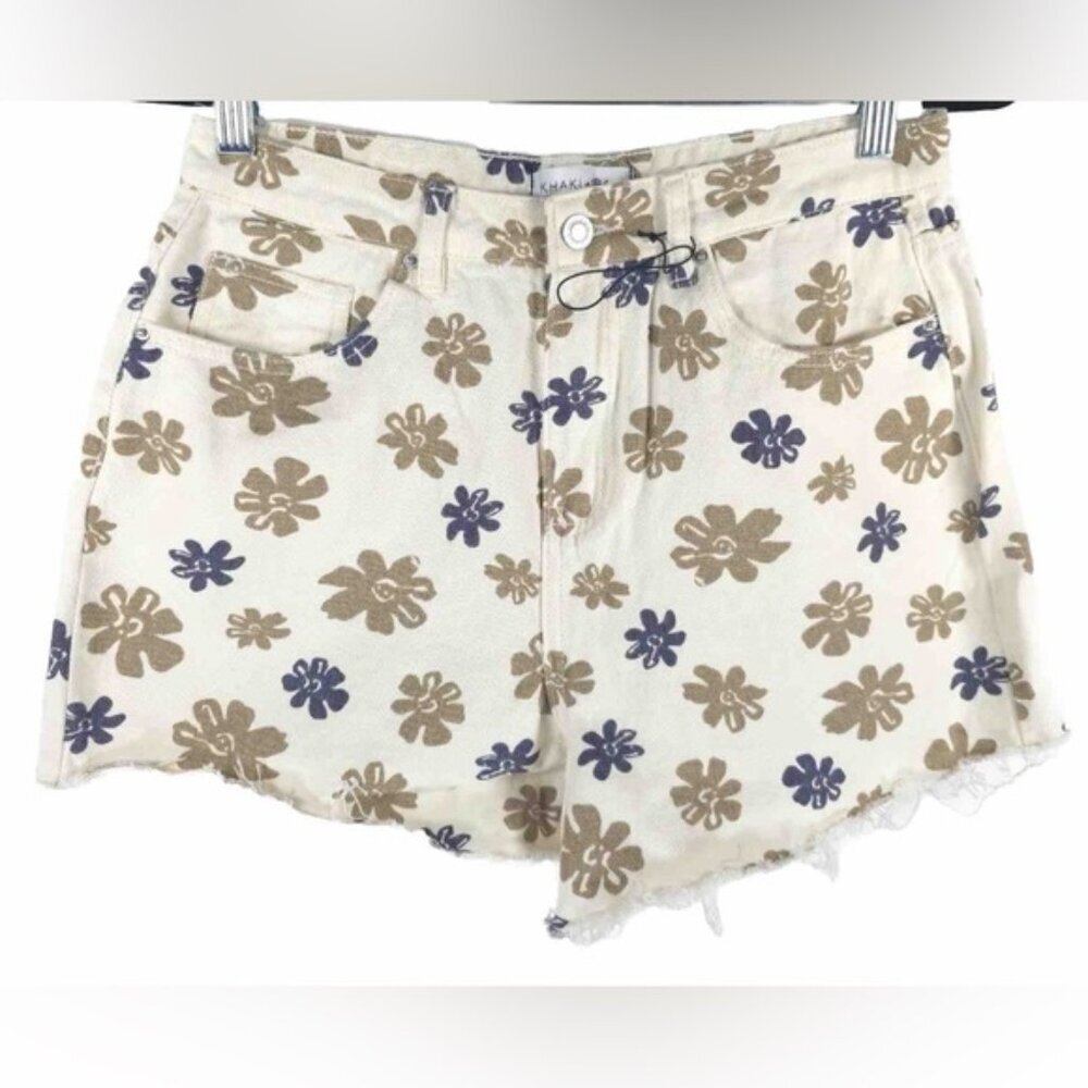 NWOT KHAKI & BLUE‎ Flower Print Twill Frayed Raw Hem Cut-Off Denim Shorts 11/30